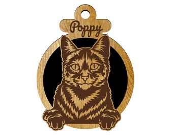 Domestic cat peeking personalized bag tag - cat car charm / ornament / bag tag / door hanging - two layers