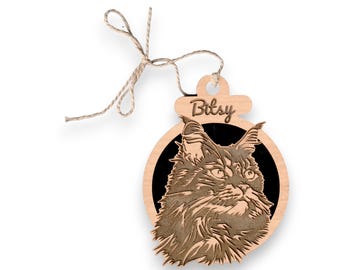 Maine Coon full face personalized bag tag - cat car charm / ornament / bag tag / door hanging - two layers