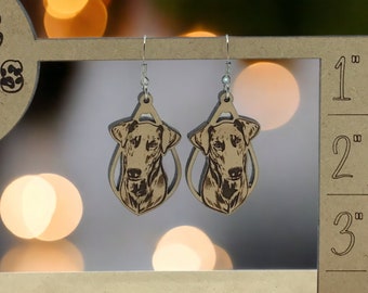 Doberman natural ear wood earrings