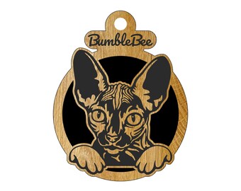 Sphynx peeking personalized bag tag - cat car charm / ornament / bag tag / door hanging - two layers