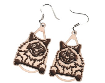Balinese peeking wood earrings | cat earring | cat gift