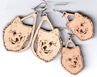 Pomeranian wood earrings - choice of styles and sizes