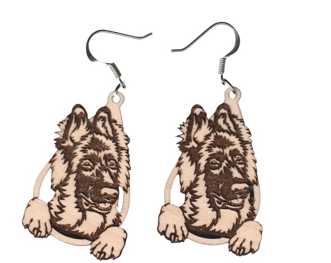 Featured listing image: German Shepherd peeking head wood earrings