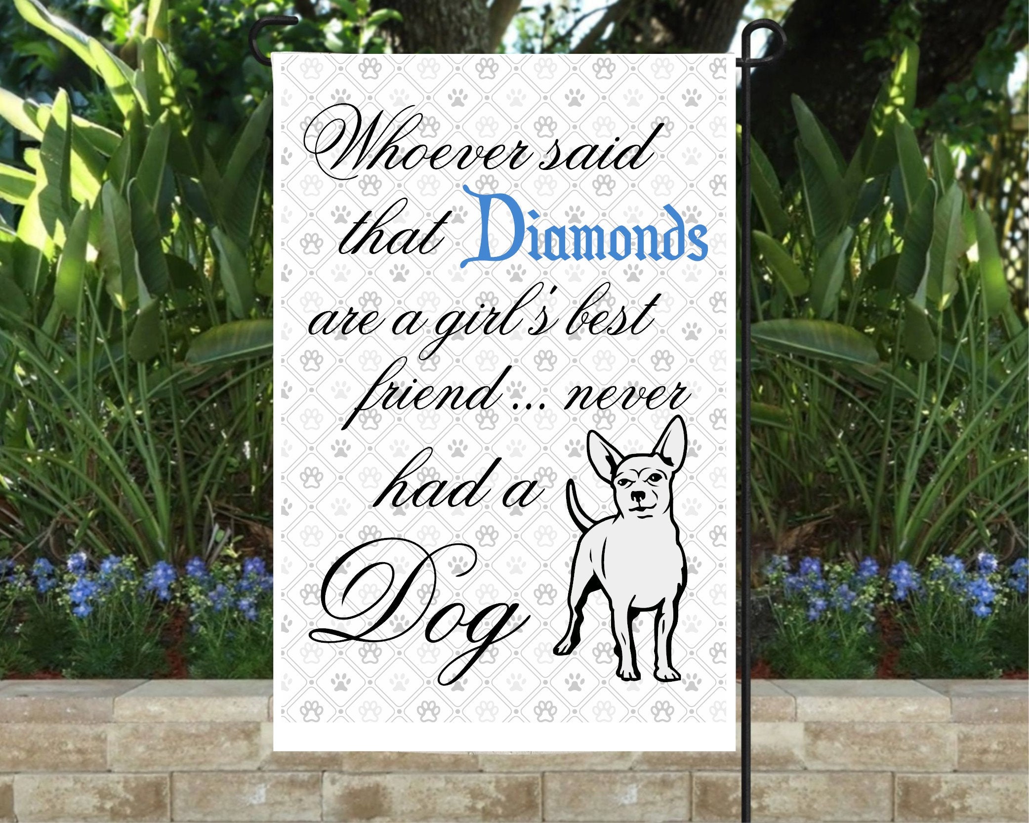 Chihuahua Black & White Longhair Happy Birthday Flag Chihuahua Black & White Longhair Happy Birthday Flag