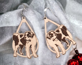 St Bernard wood earrings - choice of style and size