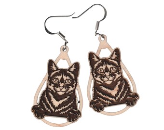 Domestic peeking wood earrings | cat earring | cat gift