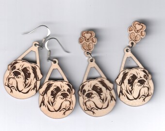 Bulldog wood earrings - choice of style and size