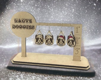 Border Collie - Christmas, Santa hat wood earrings