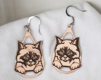 Birman peeking wood earrings | cat earring | cat gift