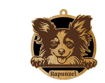 Chihuahua long hair peeking personalized bag tag - car charm / ornament / bag tag / door hanging - two layers
