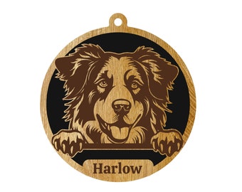 Australian Shepherd -  peeking personalized bag tag - car charm / ornament / bag tag / door hanging - two layers