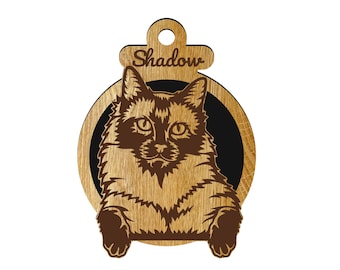 Siamese peeking personalized bag tag - cat car charm / ornament / bag tag / door hanging - two layers