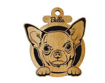 Chihuahua  peeking personalized bag tag - car charm / ornament / bag tag / door hanging - two layers