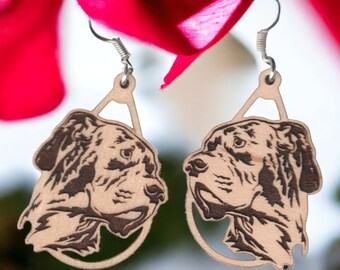 Great Dane natural ears wood earrings