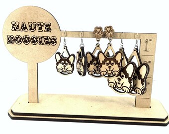 Corgi peeking wood earrings - choice of size and style