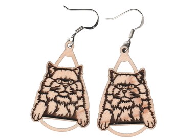 British Longhair peeking wood earrings | cat earring | cat gift