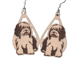 Sheepdog wood earrings - choice of styles and sizes