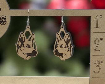 German Shepherd head wood earrings