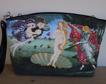 Bolso de mano vintage Botticelli Nacimiento de Venus con lentejuelas y cuentas * Hombro * Muñeca * Cosmético * Viaje *