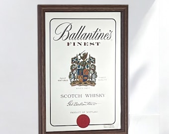 Ballantine Whisky Wooden Framed Pub Mirror – 64cm x 44cm