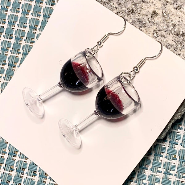 Wine Glass Earrings | Red Wine Earrings | Dangle Earrings | Fun Earrings | 3D Earrings | Wine Jewelry | Silver Earrings | Wine Lover