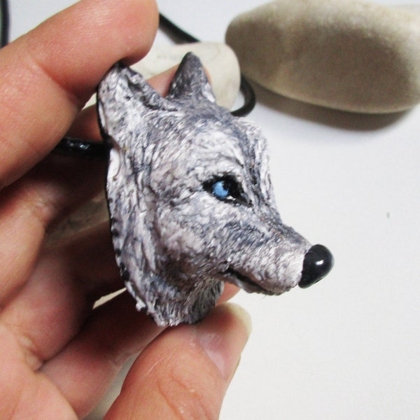 Wolf Necklace Unisex Wild Animal Jewelry for Adventurous Soul Stand Out with a Big Handmade Polymer Clay Pendant Perfect for Men and Women