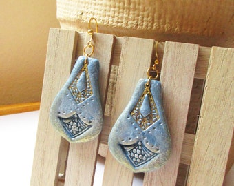 Ocean blue indian earrings Ethnic jewelry Handmade form polymer clay