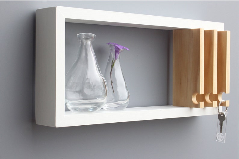 Wall Key Holder, Modern Shelf, White Key Shelf, Key Hanger, Solid Wood, Wood Shelf, Entryway Wall, Key and Mail Holder, image 2