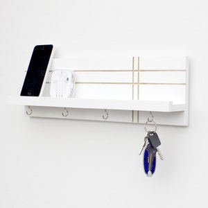 Modern Shelf With Key Hooks - Modern Entryway Wall Storage, Jewelry Rack, Modern Key Rack, Key Holder for Wall, Hanging Key Rack, Key Hook