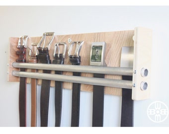 Belt Rack - Gift for Men, Mens Belt Organizer, Belt Holder, Fathers Day Gift, Closet Organizer, Groomsmen Gifts, Tie Rack, Industrial Decor