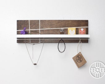 Jewelry Organizer, Necklace Hanger, Jewelry Storage, Gift for Women, Jewelry Holder, Shelf With Hooks, Floating Shelf, Wall Hook, Shelf