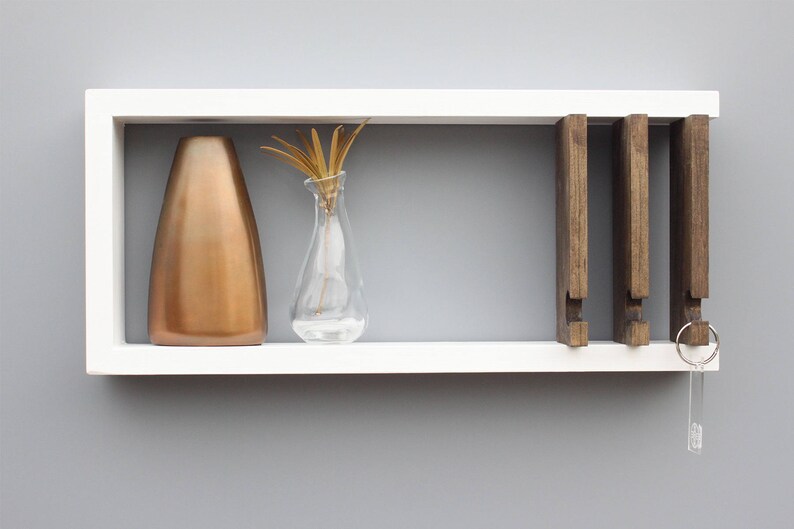 Wall Key Holder, Modern Shelf, White Key Shelf, Key Hanger, Solid Wood, Wood Shelf, Entryway Wall, Key and Mail Holder, image 4