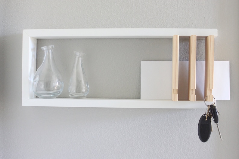 Wall Key Holder, Modern Shelf, White Key Shelf, Key Hanger, Solid Wood, Wood Shelf, Entryway Wall, Key and Mail Holder, image 6