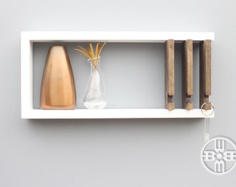 Entryway Key Rack, Key Hook, Key Holder for Wall, Key and Mail Holder, Wall Key Holder, Modern Shelf, White Shelf, Key Hanger, Wood Shelf