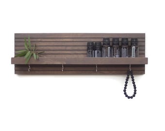 Shelf With Hooks - Floating Shelf, Keyholder With Shelf, Essential Oil Shelf, Key Holder for Wall, Entryway Organizer, Jewelry Rack