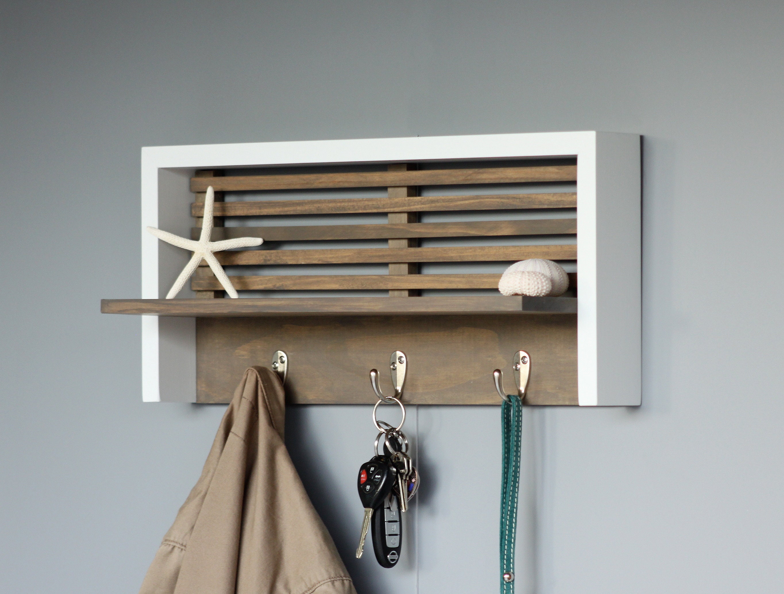 Solid Wood Oak Coat Hooks, Wall Coat Rack With Shelf Entryway