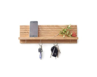 Key Rack, Entryway Organizer, Key Holder for Wall, Mid Century Modern, Floating Shelf, Shelf With Hooks, Wedding Gift, Wall Key Holder