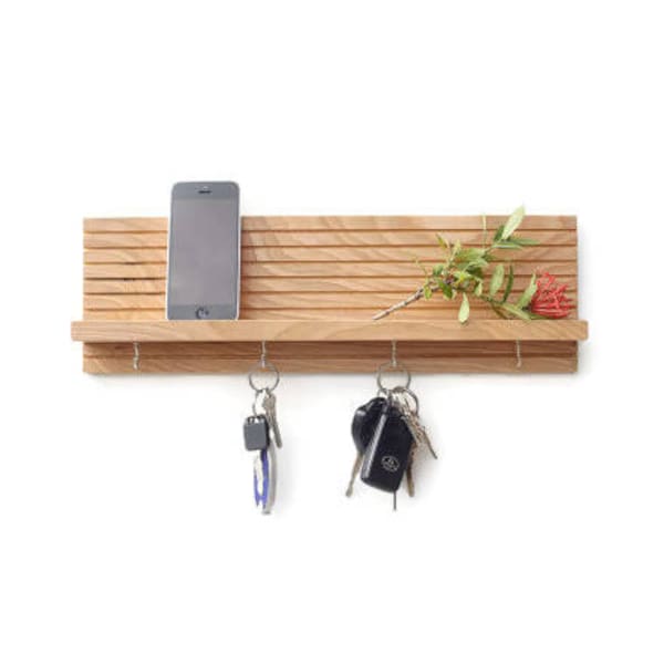 Key Rack, Entryway Organizer, Key Holder for Wall, Mid Century Modern, Floating Shelf, Shelf With Hooks, Wedding Gift