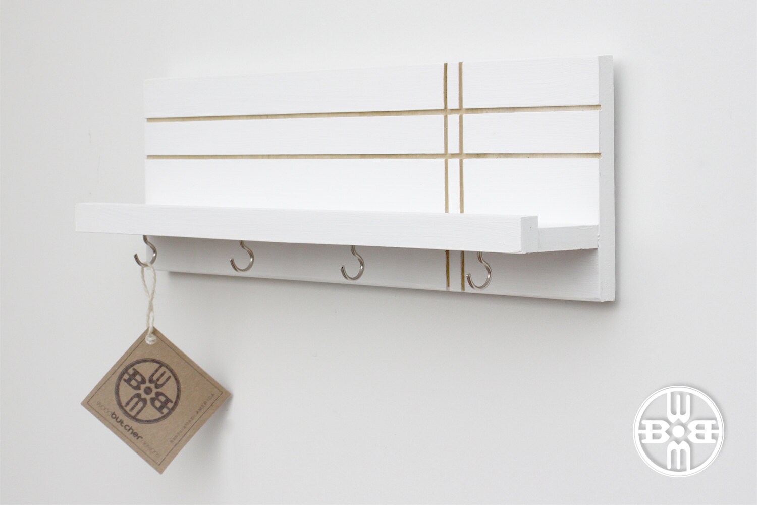 Porte-clés Mural En Bois Avec 8 Crochets Et étagère - Rangement Clés, Courrier, Petits Objets - Blanc