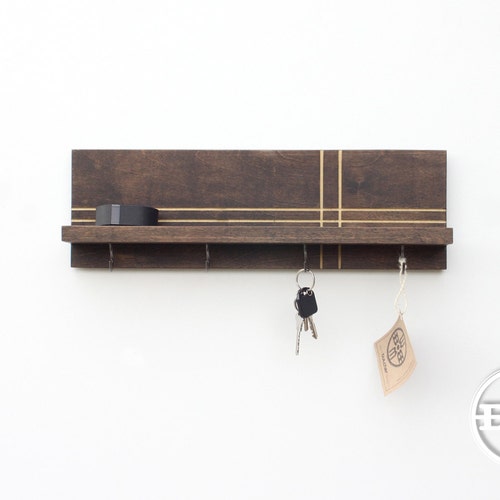 Black Key Holder for Wall Wooden Entryway Mail and Key Etsy