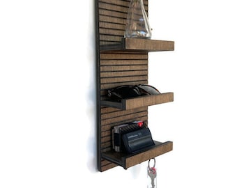 Vertical Key Holder with 3 shelves and key hooks, wood key holders, key holder for wall