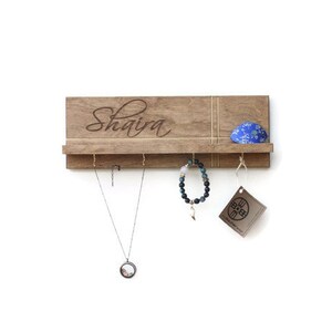 Personalized Jewelry Rack - Jewelry Organizer, Wedding Gifts, Jewelry Holder, Necklace Rack, Custom Name, Shelf With Hooks, Wood Shelf