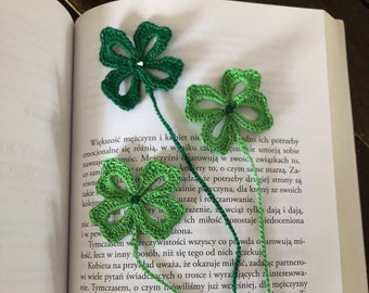 Crochet clover/shamrock bookmark with Svarowski/Handmade ornament/Handmade gift