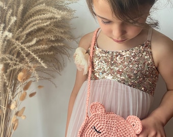Crochet little girl raffia bag/purse/Handmade little crossbody bag/Handmade gift