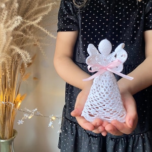 Medium size crochet standing angel with crystals/Christmas ornament/Xmas tree topper/Decoration/Handmade gift