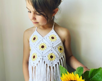 Crochet sunflower crop top/Girl crochet summer top/Handmade gift