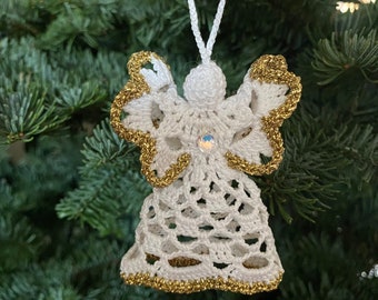 Little crochet angels with glitter/Crochet angel ornament/Crochet angel with crystal/Handmade gift