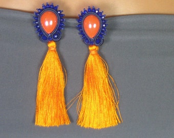 Soutache bleu marine, orange, à pampille