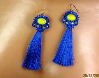 earrings navy blue braid with tassel,Sapphire