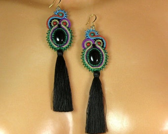 Color -Earrings with colored braid tassel.